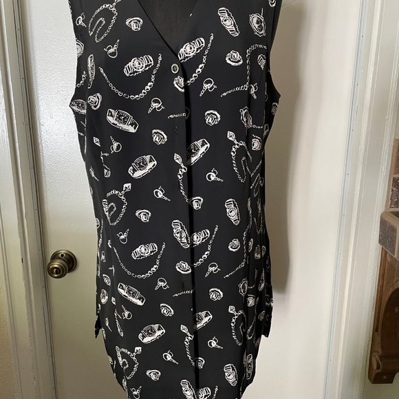 Leslie Fay Sportswear Button Vest Size Large Black Background with Cream Images - Picture 2 of 10